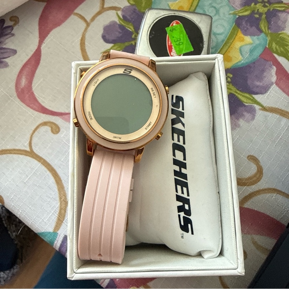 Skechers Pink Silicone Sport Watch with Rose Gold-Tone Bezel